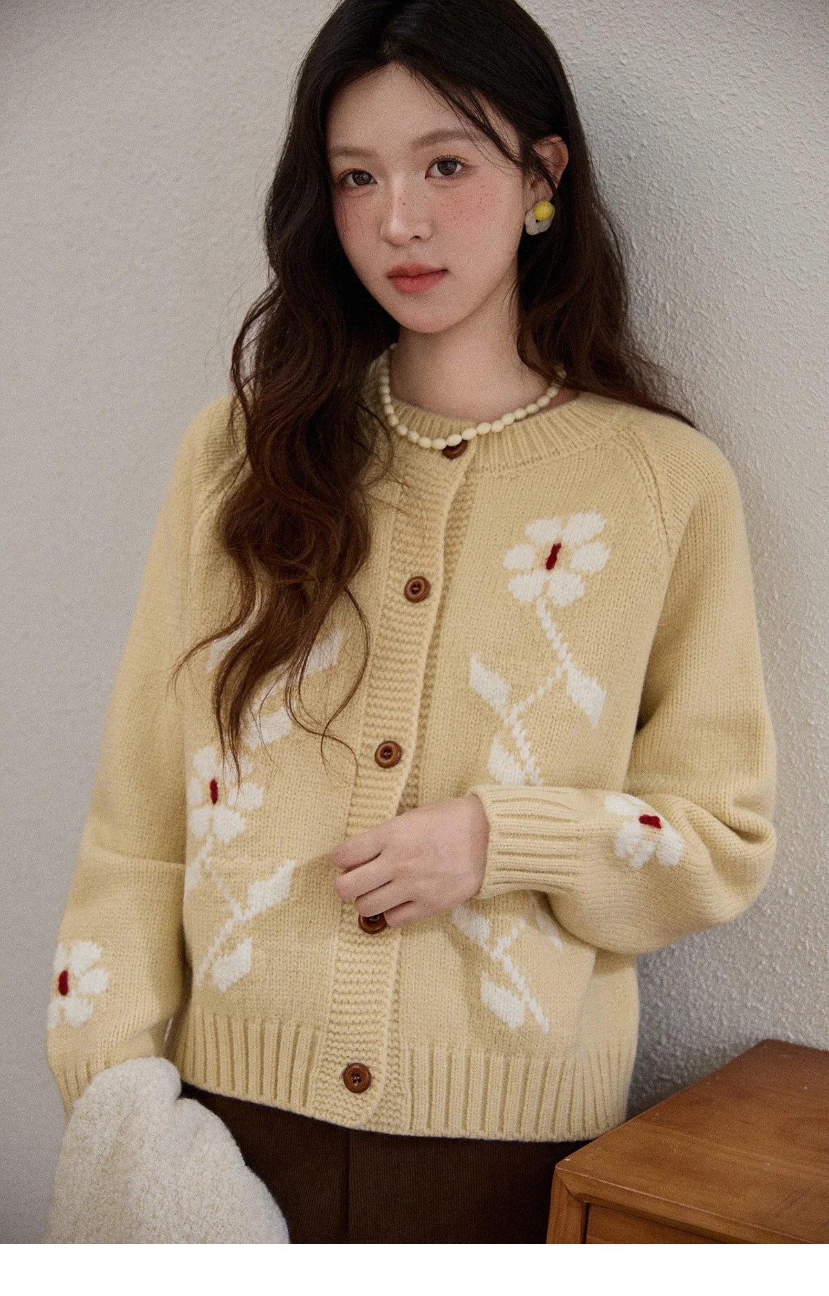 Mishow Yellow Floral Jacquard Retro Cardigan MXE86Z2738
