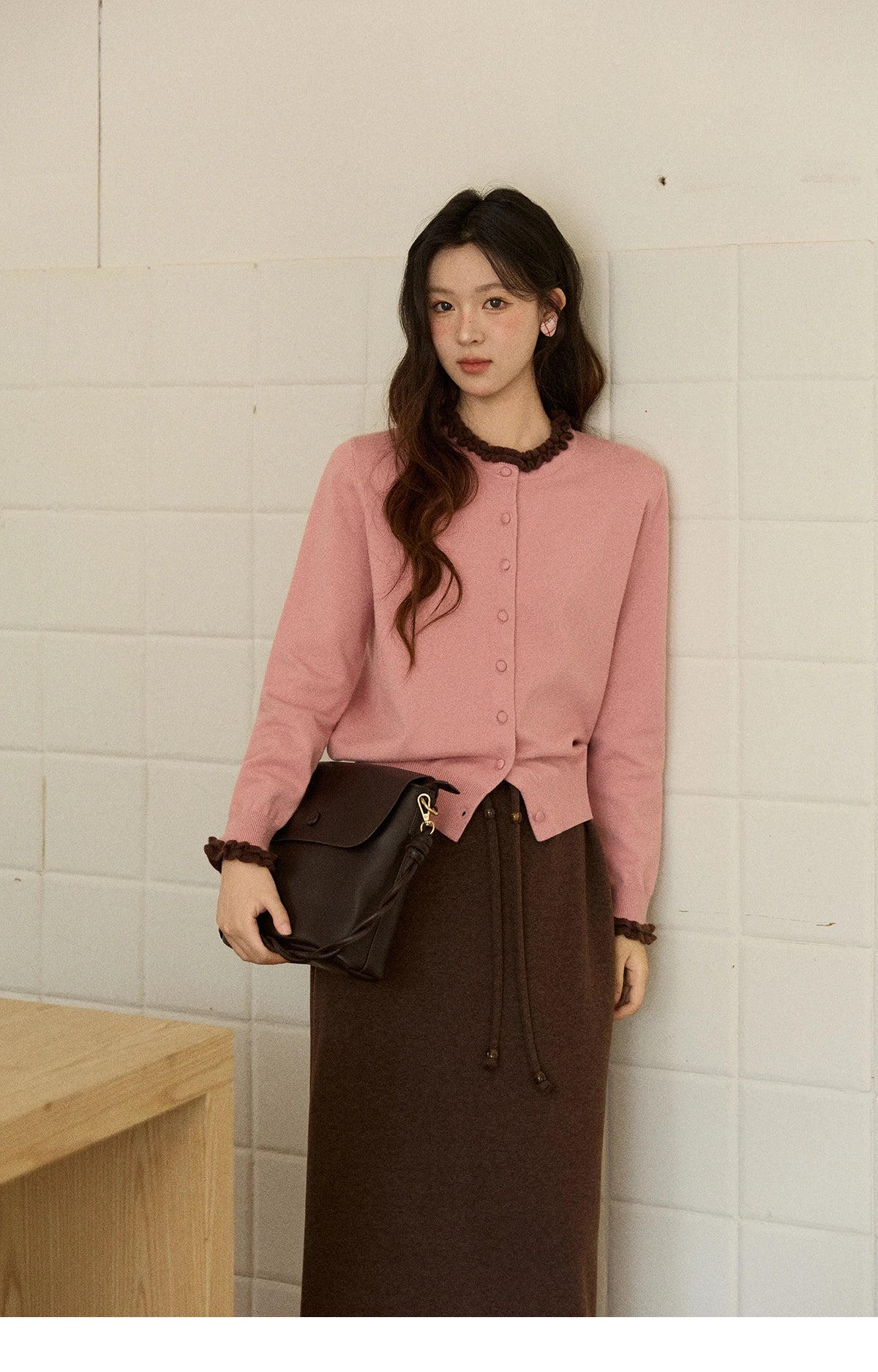 MISHOW Women Knit Cardigan Long Sleeve 2025 Winter Retro Ruffle O-neck Knitted Sweater Loose Casual Commute Khaki Top MXE91Z2749