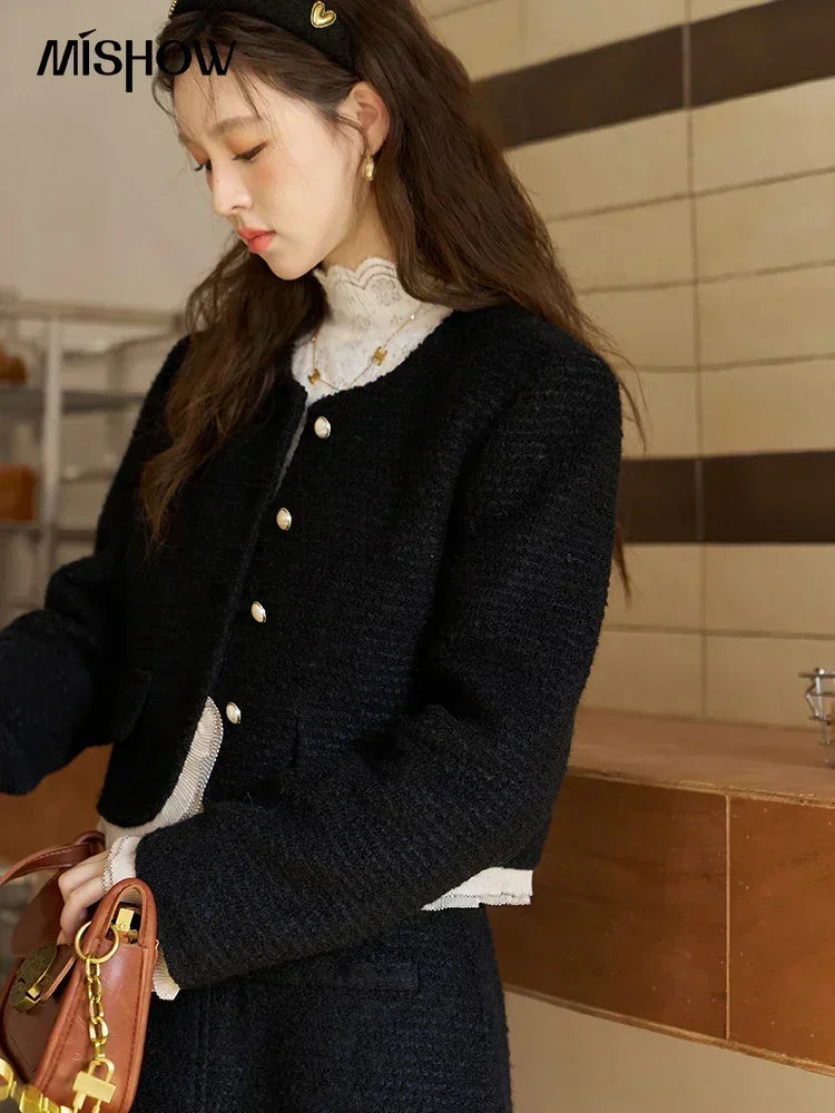 MISHOW Wool Blend Short Coat Rear Split Skirt Separately Women 2024 Winter French Fashion Elegant Jacket A-line Skirt MXC56W0162