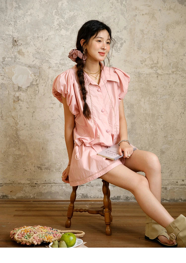 MISHOW 2 Pieces Set for Woman 2025 Summer New Loose Sweet Short Sleeve Button Shirt Casual Shorts Set Ladies Clothing MXE34T0591