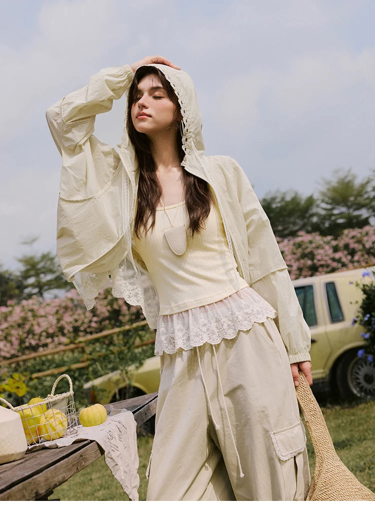 MISHOW Sunscreen Summer Coat Women New 2025 Long Sleeve Hooded Solid Lace Loose Cardigan Female Thin Breathable MXE33W0780