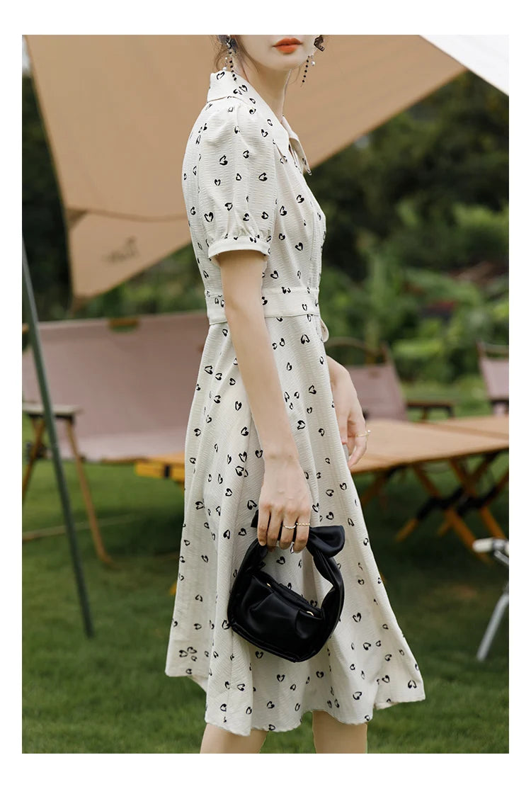 MISHOW Red Dresses For Women Summer French Hepburn One Piece V-neck Chiffon A-shape Floral Holiday Midi Dresses MXA29L0356