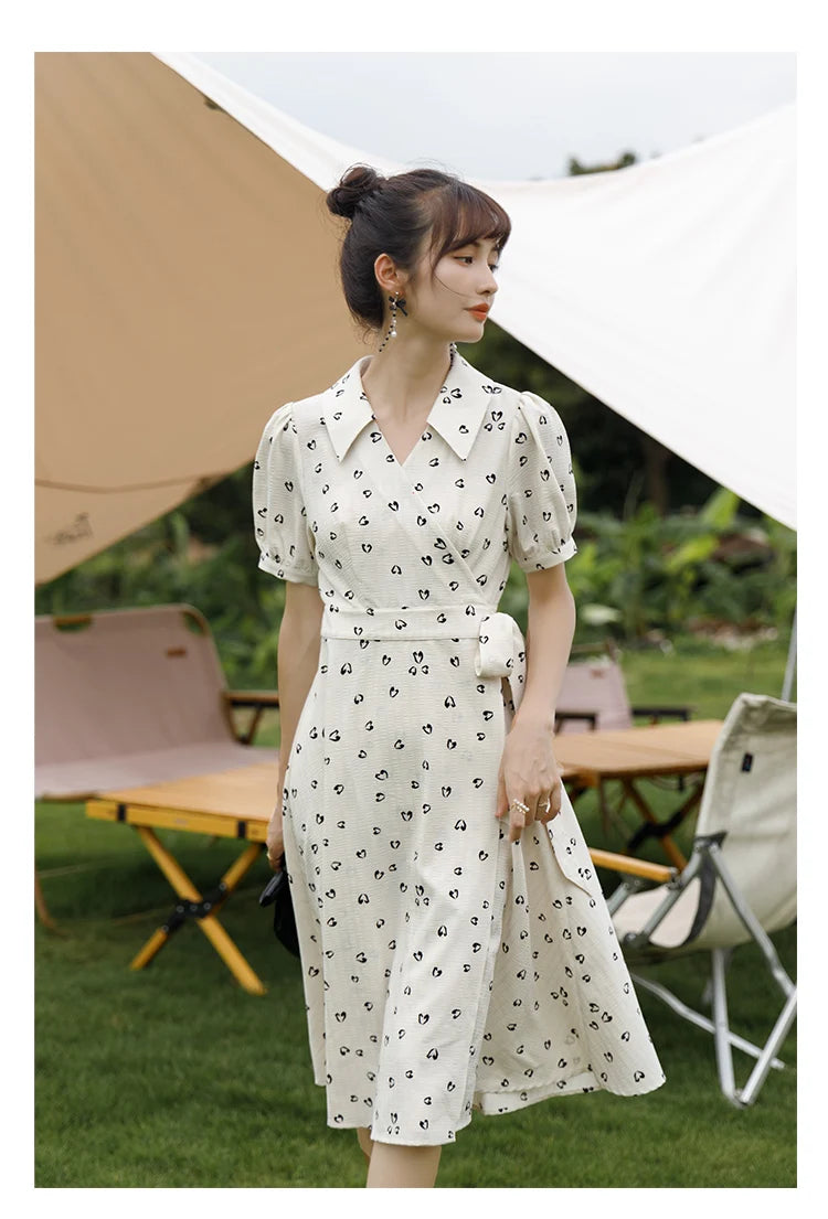 MISHOW Red Dresses For Women Summer French Hepburn One Piece V-neck Chiffon A-shape Floral Holiday Midi Dresses MXA29L0356