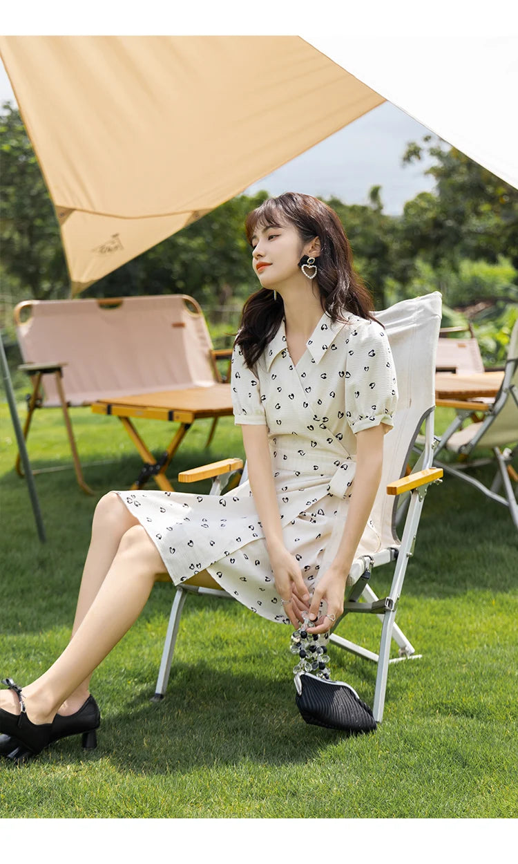 MISHOW Red Dresses For Women Summer French Hepburn One Piece V-neck Chiffon A-shape Floral Holiday Midi Dresses MXA29L0356