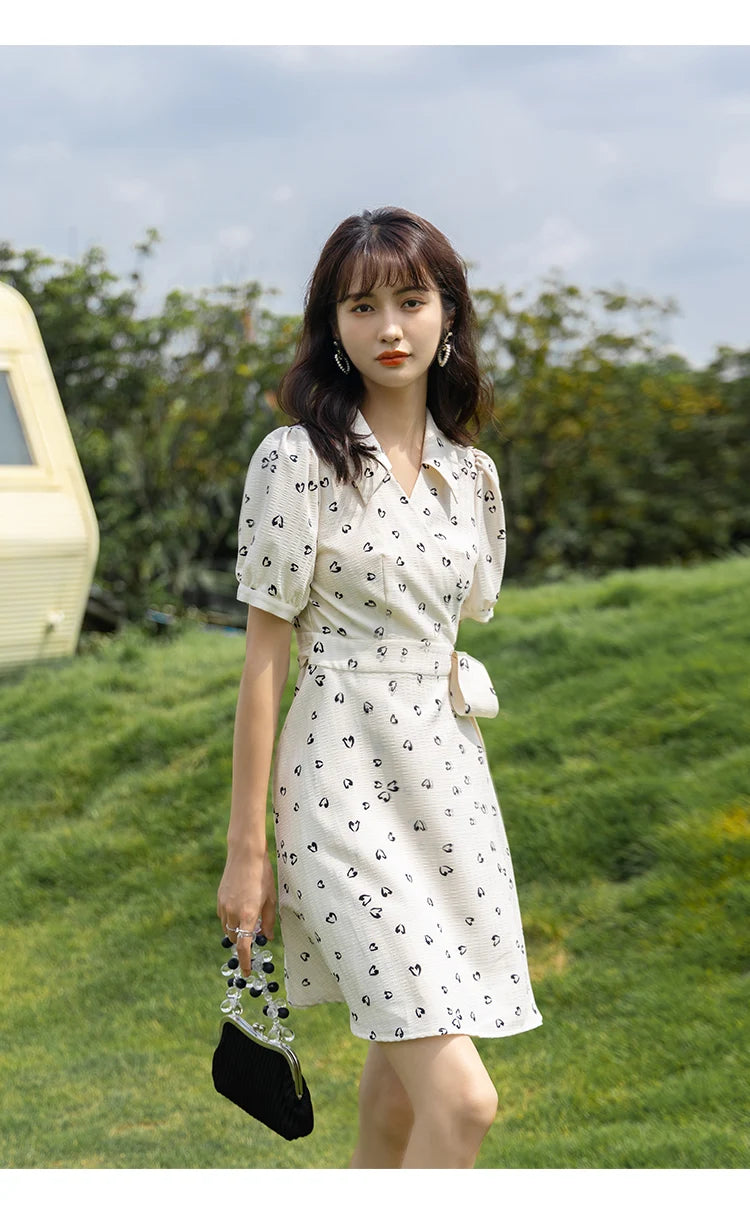 MISHOW Red Dresses For Women Summer French Hepburn One Piece V-neck Chiffon A-shape Floral Holiday Midi Dresses MXA29L0356