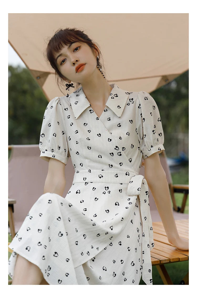 MISHOW Red Dresses For Women Summer French Hepburn One Piece V-neck Chiffon A-shape Floral Holiday Midi Dresses MXA29L0356