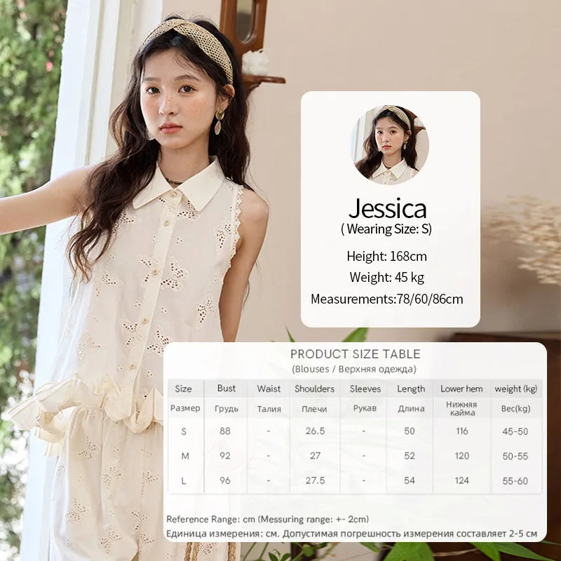 MISHOW 100 Cotton Butterfly Hollow Lace Lapel Shirt for Women Single Breasted Elegant Breathable Shirts with Tube Top MXE34X1808