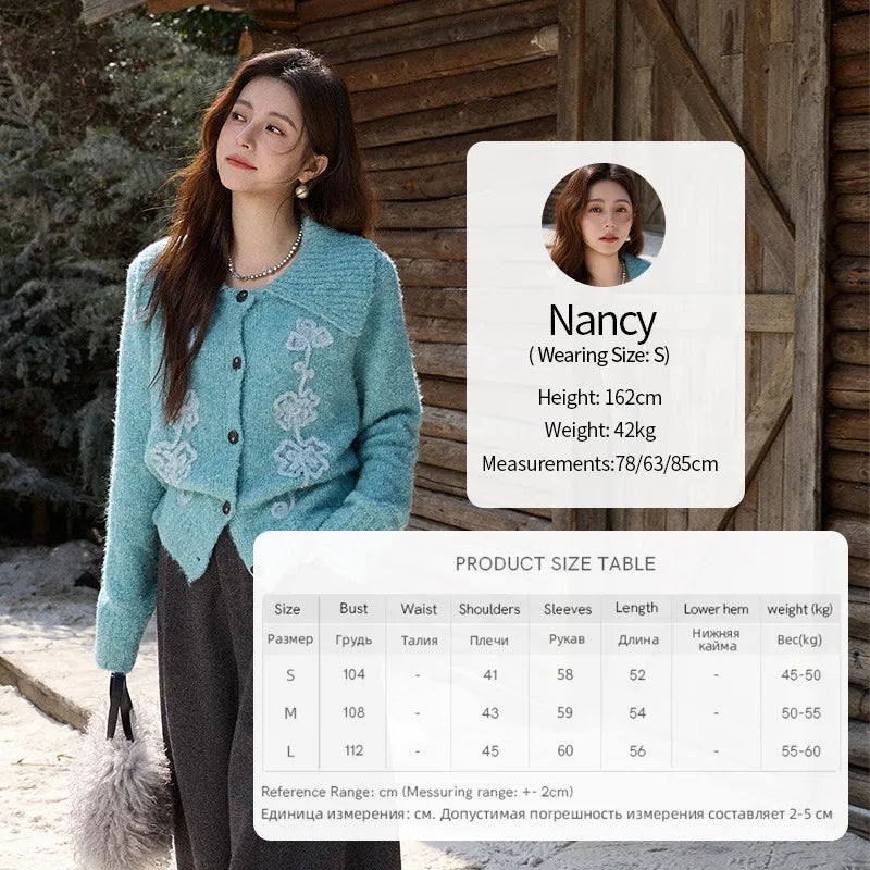 MISHOW Retro Three-dimensional Floral Jacquard Sweater for Women 2025 Autumn Winter Lapel Thickened Knitted Cardigan MXE87Z2684