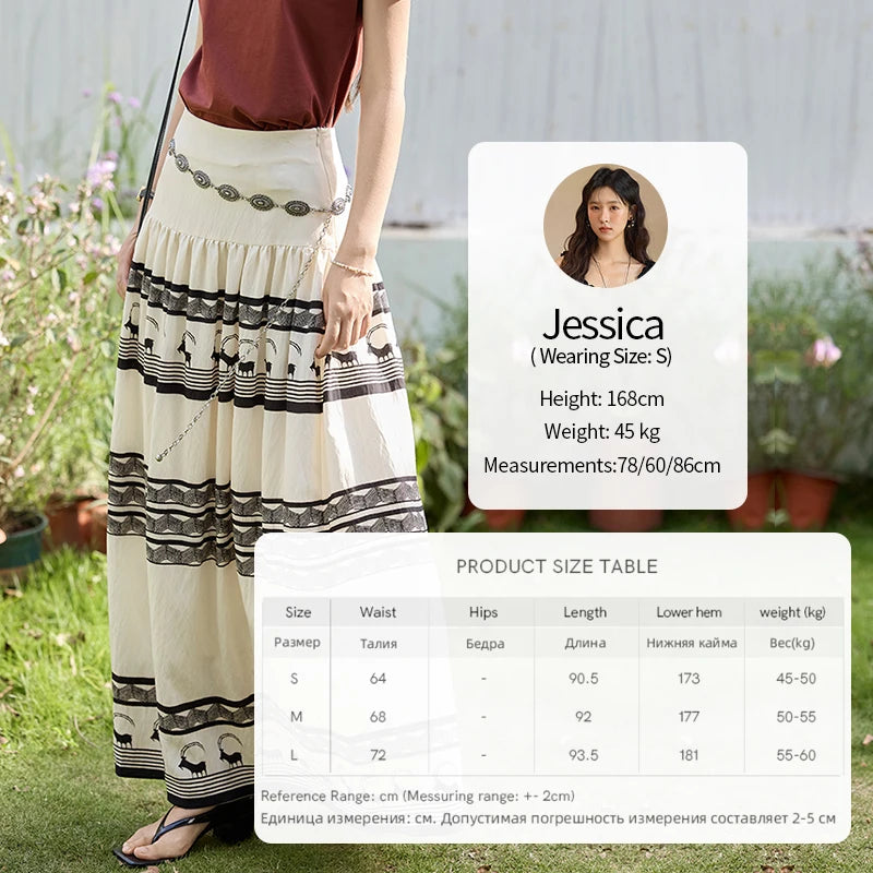 MISHOW Women's Bohemian Print Half Skirt 2025 Summer New Office Lady Fashion High Waist A-line Large Swing Skirt MXE36B0755