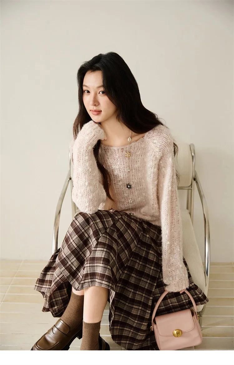 MISHOW Scoop Neck Loose Sweater 2025 Autumn Raglan Sleeve Casual Knitted Top Hollow-out Wool Blend Soft Warm Sweaters MXE46Z2565