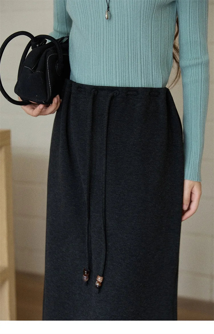 MISHOW Woman Brown Skirt 2025 Retro High Waist Loose Fitting Half Body Skirt with Back Split Straight Leg Long Skirt MXE90B2447