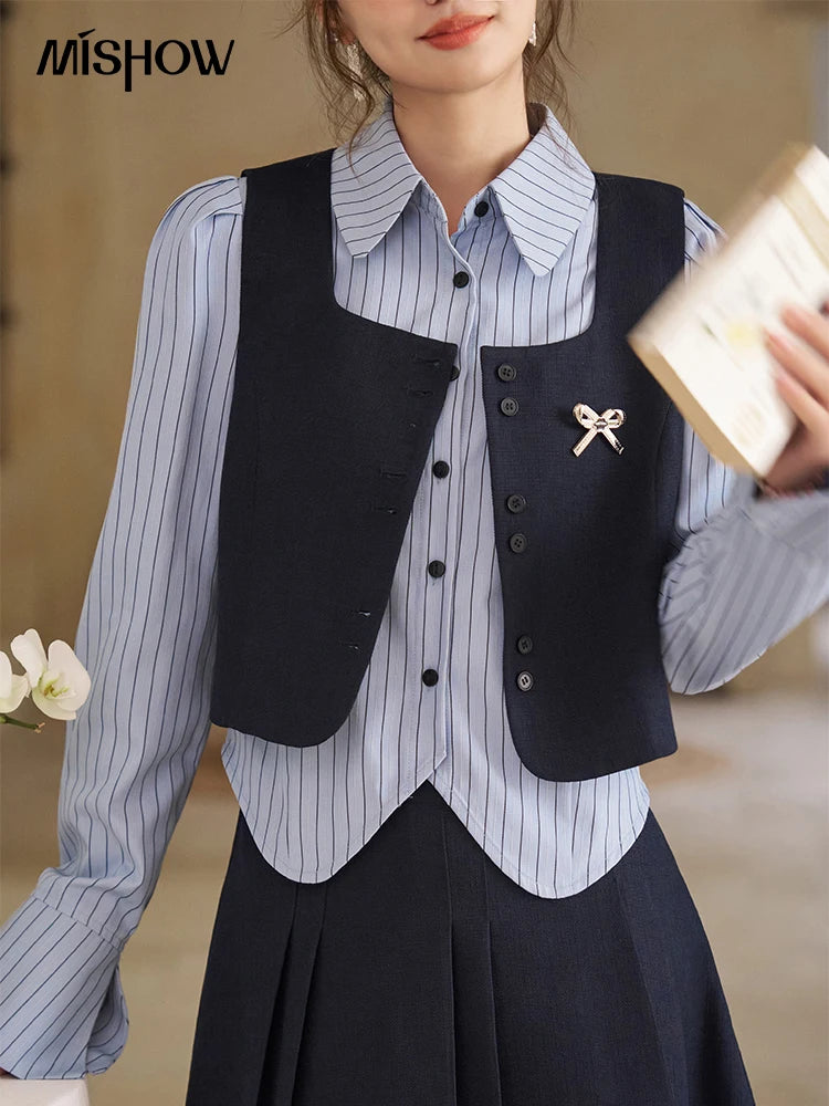 MISHOW French Vest Coat 2024 Spring Bow Square Neck Temperament Sleeveless Short Single Breasted Tank Top Outerwear MXD12W0294