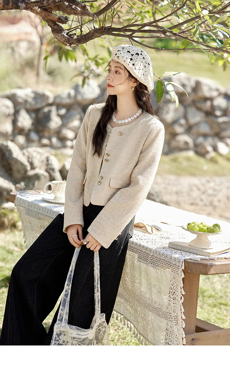 MISHOW Fashion Xiaoxiangfeng Long Sleeve Jacket Women's Spring New High End Temperament Button  Tops Short Coat Girl MXE11W0713