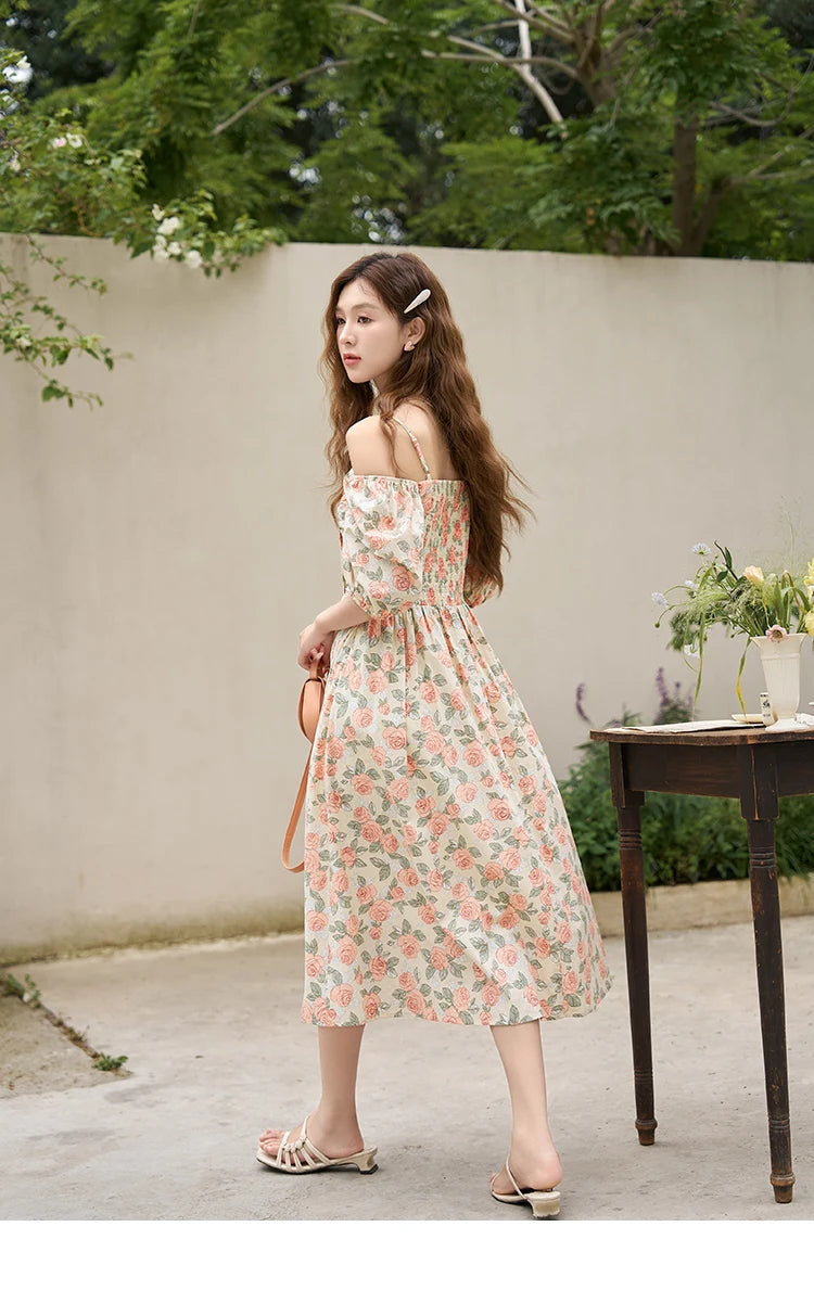 Mishow 100% Cotton Floral Puff Sleeve Dress MXC33L1397