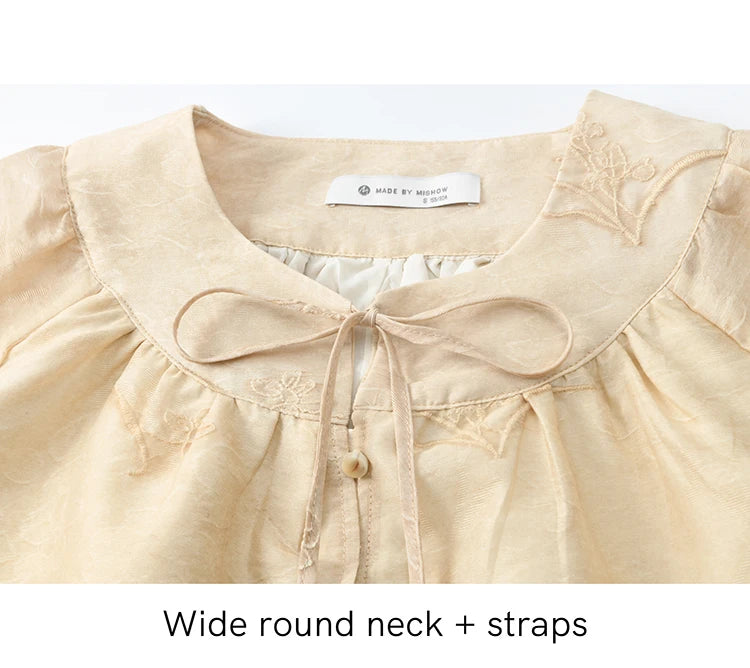 MISHOW Iris Embroidery Blouse Elastic Waist Skirt Set for Women Spring Summer 2025 Jacquard Commuting Slim Two Pieces MXE13T0454