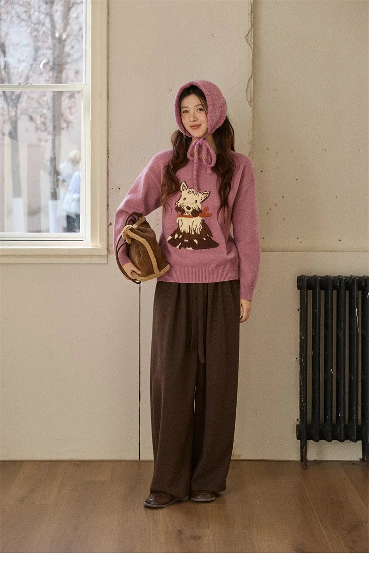 MISHOW Women's Jacquard Dog Thick Sweater Winter Purple Arctic Fleece Loose Soft Knitted Tops (Headband Not Included) MXE88Z2599