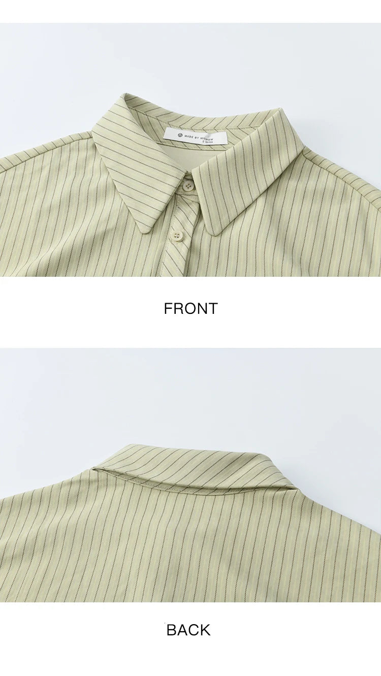 MISHOW Green Striped Shirt for Women 2025 Autumn New Fashion Design Embroidery Loose Casual Tops Commuting Shirt  MXE49C2414