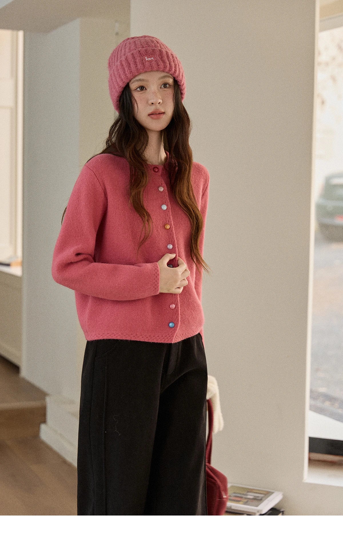 MISHOW Women's Cardigan 2025 Slim Fit Hollow Out Round Neck Rainbow Button Sweater French Style Solid Warm Knitwear MXE90Z2796