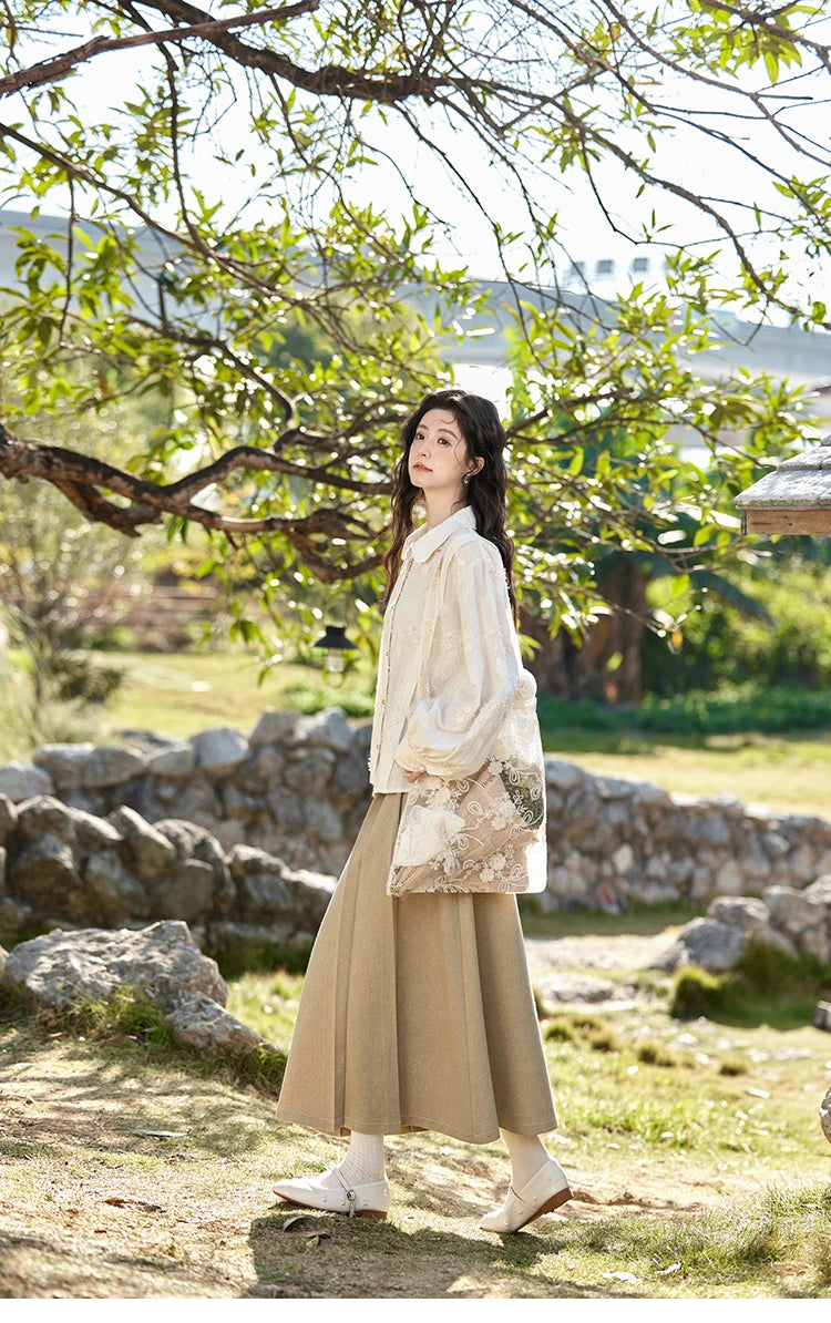 MISHOW 100Cotton Embroidered Jacquard Shirt for Women Spring 2025 Long Sleeved Loose Top Lapel Single Breasted Shirts MXE12C0391