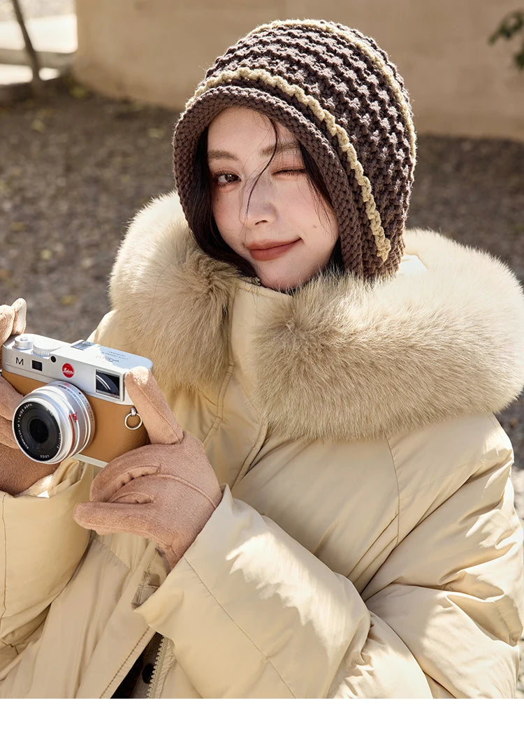 MISHOW White Duck Down Coat Hooded Long Removable Fox Fur Collar Down Jacket Zipper Design Warm Wind Resistance Coat MXD55Y0052