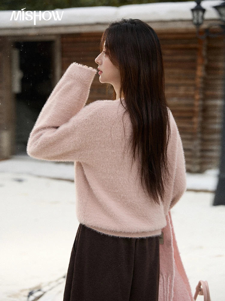 MISHOW Long Sleeve Sweaters 2025 Winter Elegant Loose Handmade Crochet Bowknot Sweater Women's Casual Knitted Top MXE87Z2679