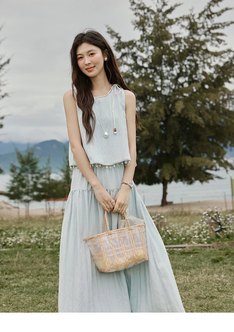 MISHOW Casual Vest Skirt Sets for Women Summer 2025 Sleeveless Round Neck Vests Solid Midi Skirts Female Fashion MXE33T0526