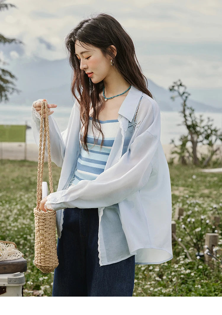 MISHOW Blue Striped Camisole Summer Women New 2025 Square Collar Loose Office Lady Tops Female Fashion Design Sense MXE31Z1221