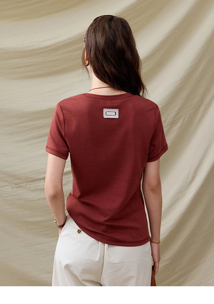 MISHOW Casual Summer T-shirts Women Short Sleeve Round Neck Solid Straight Shoulder Shirt Female Fashion Slimming New MXE31T0532