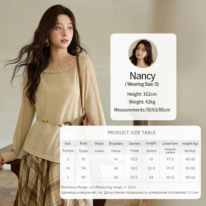 Mishow Apricot Ramie Knit Bohemian Belt Top MXE42Z1324