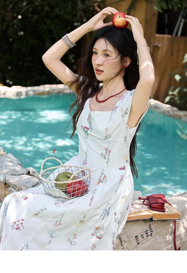 Mishow French Embroidery Square Neck Puff Sleeve Dress MXE39L2389
