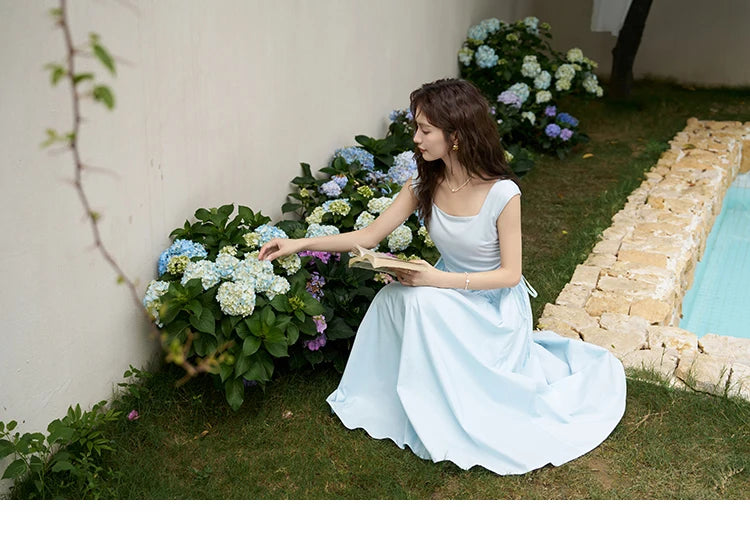 MISHOW Square Neck Patchwork Knitted Long Dress Summer 2024 Minimalist High Waist Side Drawstring Waist Slim Dresses MXD23L1818