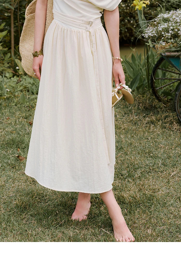 MISHOW Holiday Summer Dresses Women 2025 New Short Sleeve Shell Webbing Oblique Collar Slim Midi Dress Female Fashion MXE31L2189