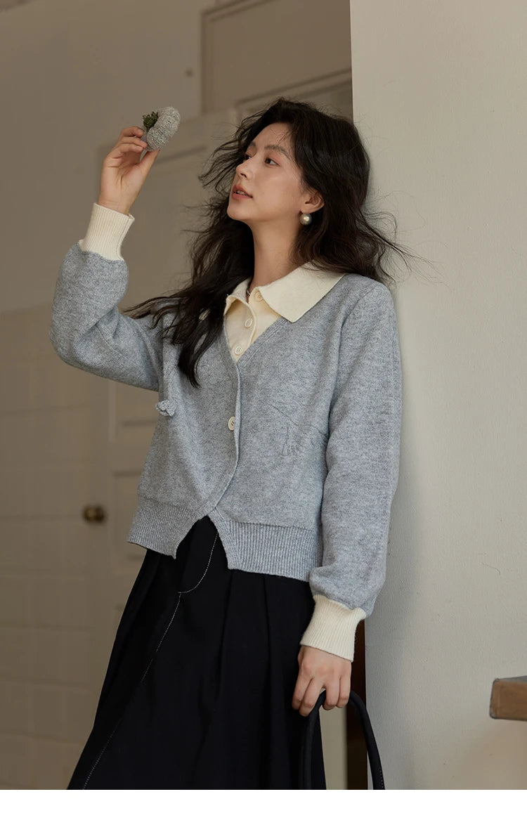 MISHOW Fake Two-piece Sweater Women French Retro Splicing Top 2024 Fall Winter New Korean Design Thin Knitwear MXD46Z0804