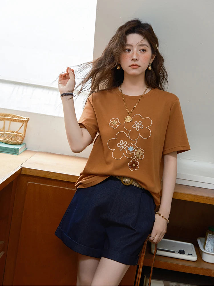 MISHOW Fashion Print T-shirt Women's 2025 Summer New O-Neck Short Sleeve Tee Casual Versatile Top Women's Clothing MXE36T0576