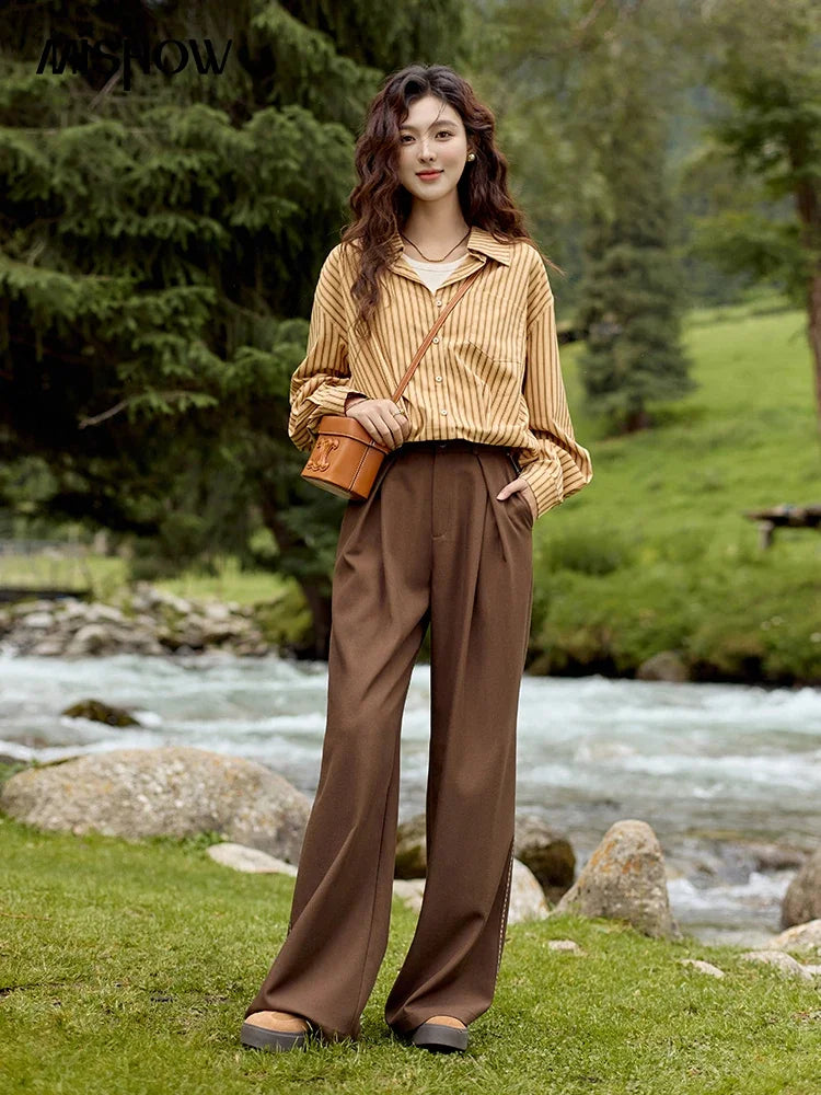 MISHOW Loose Lapel Collar Stripe Fake Two Piece Splicing Shirt for Women 2025 O-neck Asymmetric Square Pocket Shirts MXD43C0303