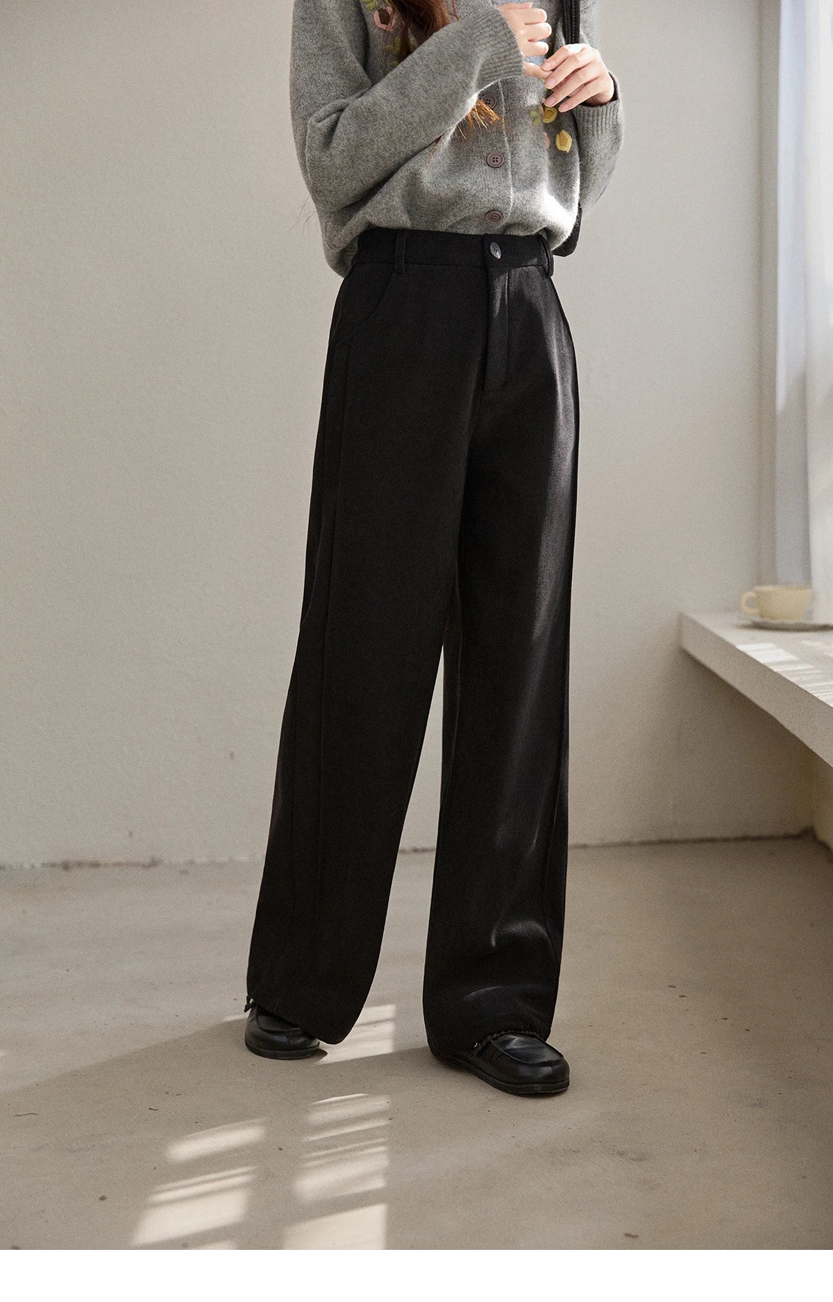 MISHOW Corduroy Straight Leg Pants for Women 2025 Winter Silver Fox Velvet Commuter Trousers Solid Casual Warm Pants MXE91K1125