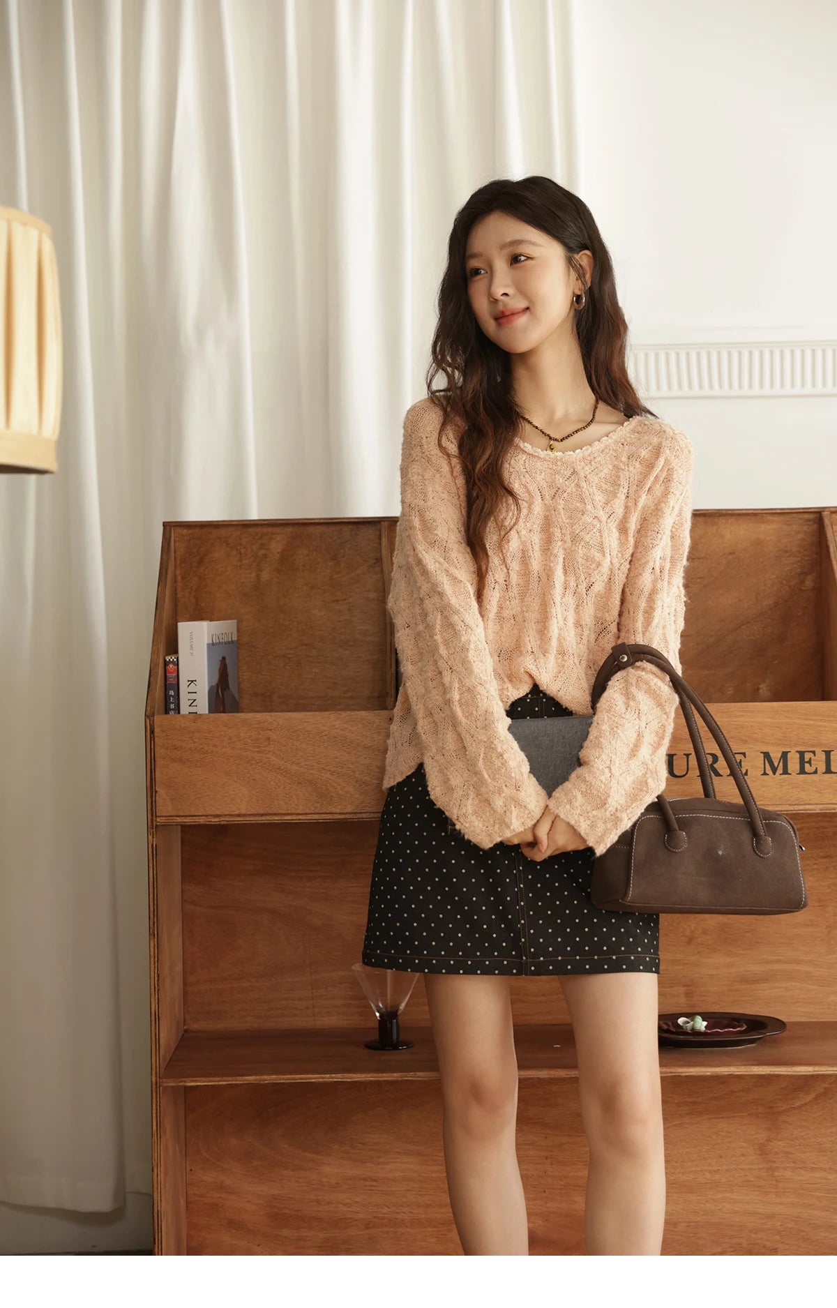 MISHOW Bamboo Loop Yarn Knitted Sweater for Women Autumn 2025 Hollow V-neck Lace Sweater Casual Solid Pullovers Tops MXE43Z1349