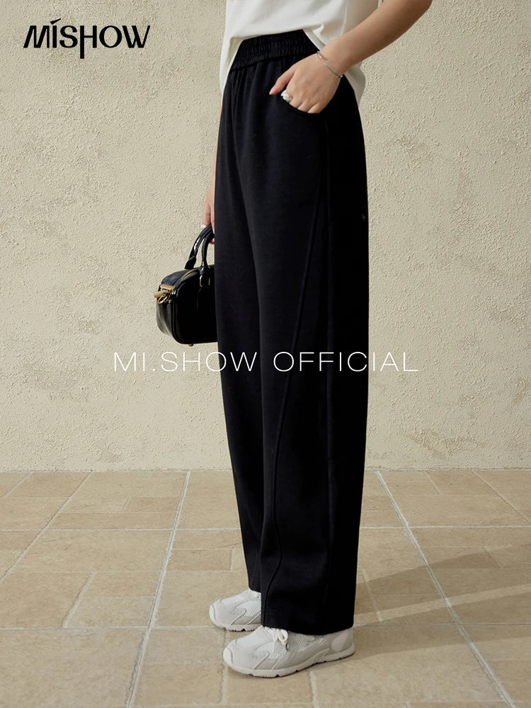 MISHOW Elastic Waist Sweatpants for Women Spring 2025 Versatile Solid Sports Pants Straight Leg Long Sickle Pants MXE14K0875