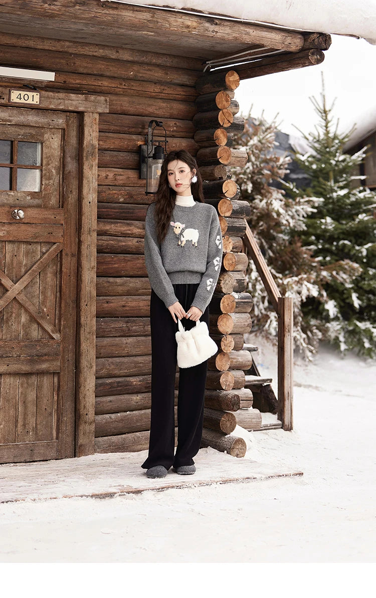MISHOW Soft Lamb O-Neck Pullovers Color Clash Spliced Knitted Sweater 2024 Winter Women Clothes Thickened Warm Tops MXD59Z1140