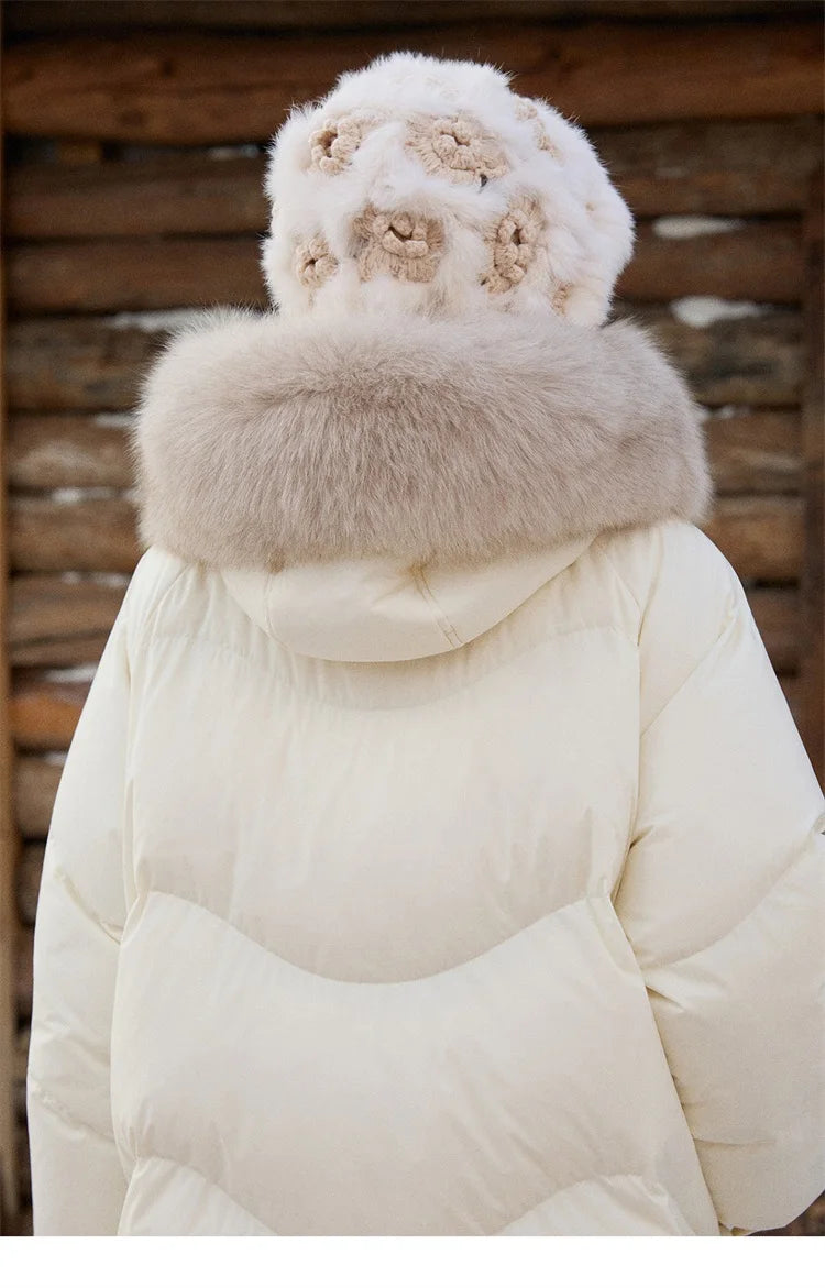 MISHOW Fox Fur Collar Down Jacket for Women 2025 Winter Fashion 90% White Duck Down Thickened Coat Warm Long Coat  MXE51Y0082