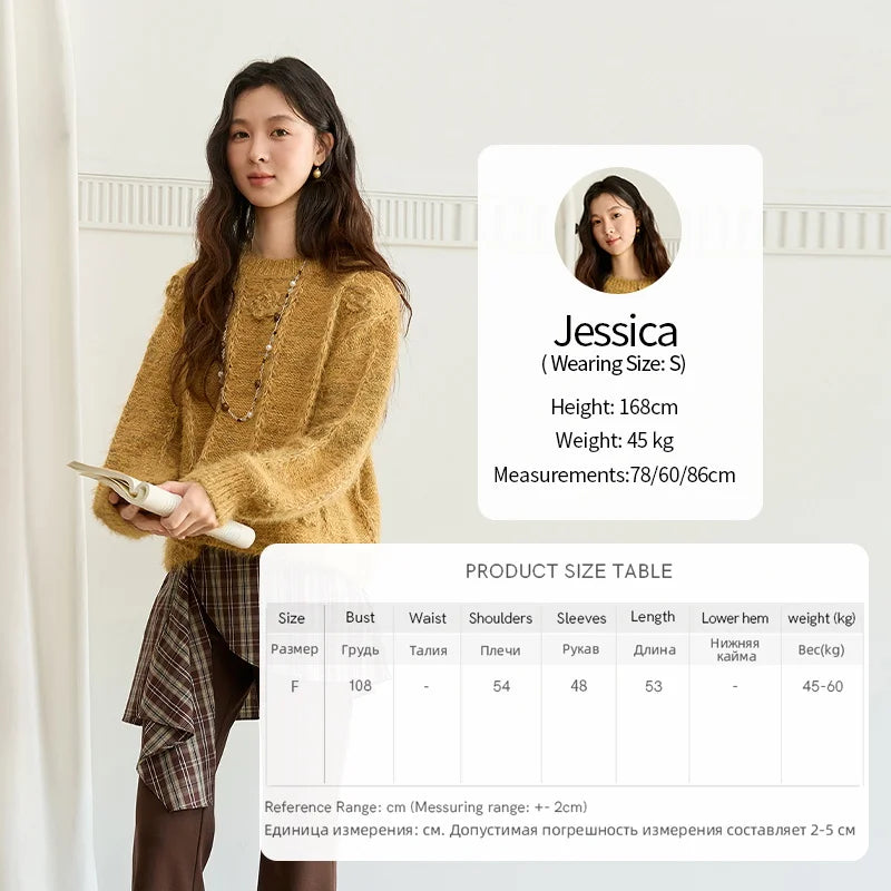 MISHOW Pretty Women's Sweaters  2025 Autumn Retro Yellow 3D Rose Embroidery Loose Casual Tops Long-sleeved Pullover  MXE47Z2563