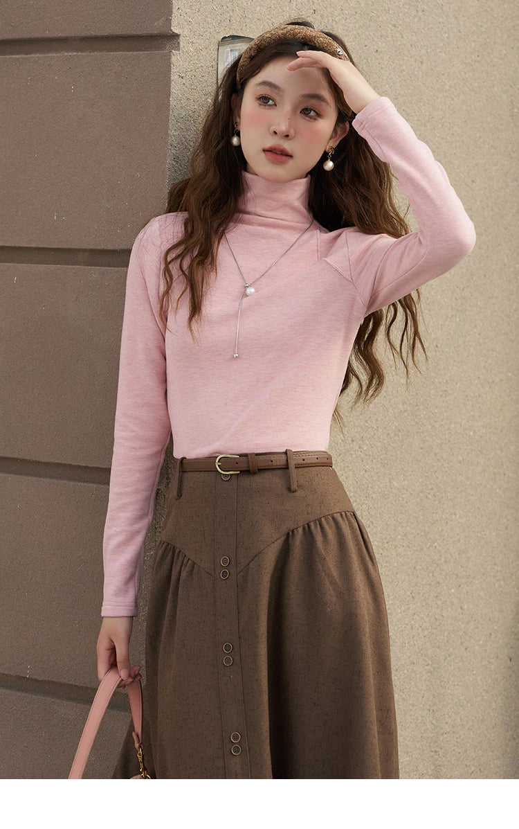 MISHOW Mock Neck Bottoming Shirt Long Sleeve Inner Tops for Women 2023 Autumn Winter New Fashion Warm Slim T-shirt MXC58Z0290