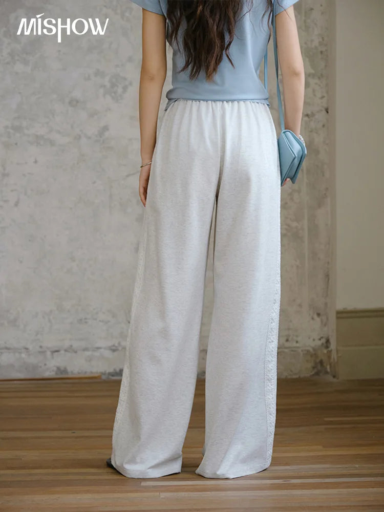 MISHOW Light Grey High Waist Pants Women 2025 Summer Casual Straight Elastic Waist Wide Leg Pants Women's Clothing MXE31K0901