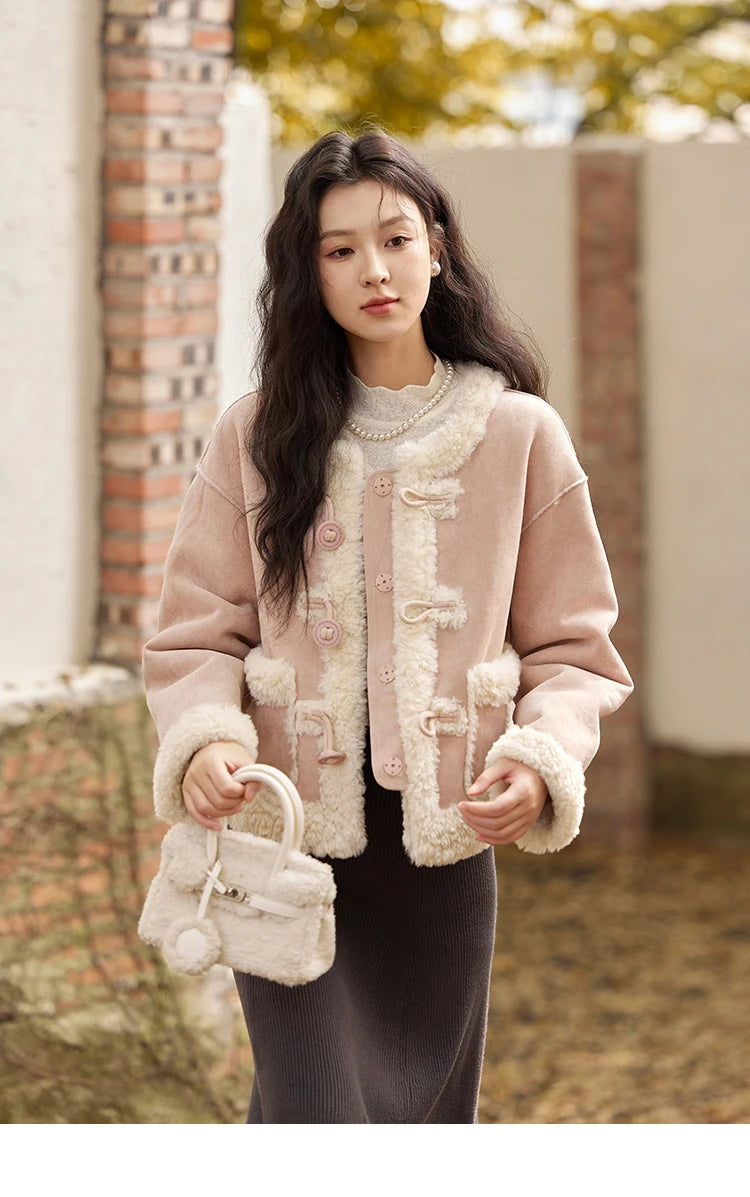 MISHOW Double Face Fur Coat For Women 2024 Winter Sweet Korean Vintage Suede Splicing Fleece Warm Thickened Jacket MXD55W0646