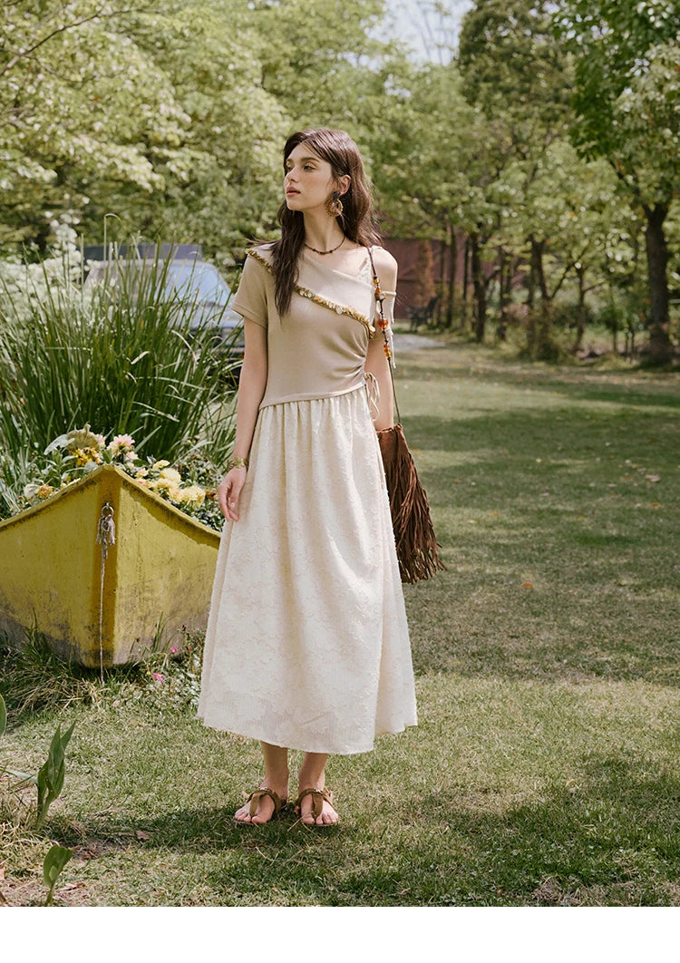 MISHOW Holiday Summer Dresses Women New 2025 Short Sleeve Off-shoulder Knitted Patchwork Midi Dress Female Slimming MXE33L2207