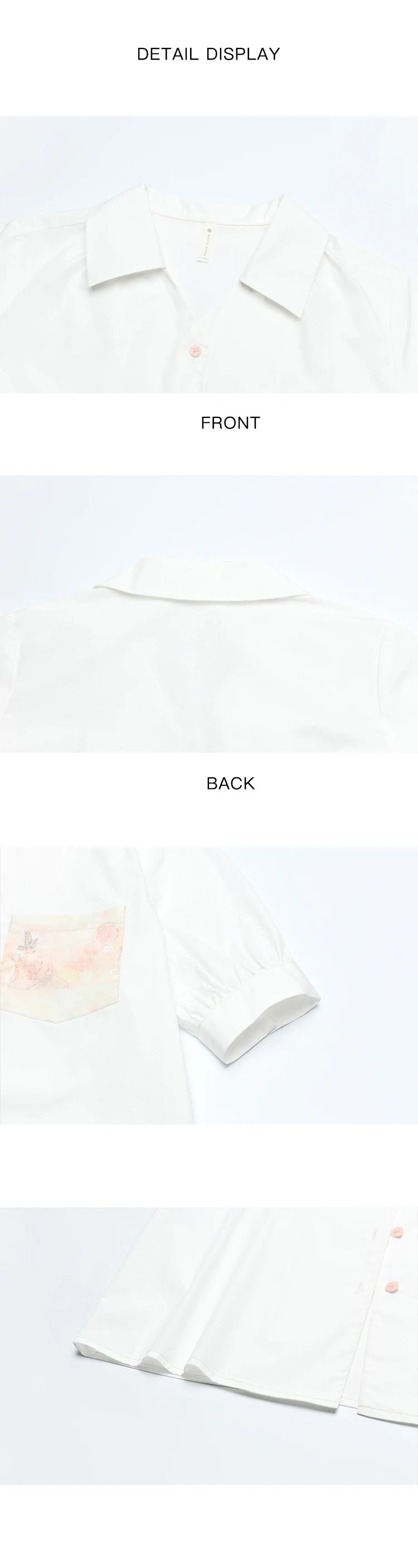 MISHOW Women's 100 Cotton Short Sleeved Shirt Loose 2025 Summer Embroidered Pocket Top Polo Neck Puff Sleeve Shirts MXD26C0243