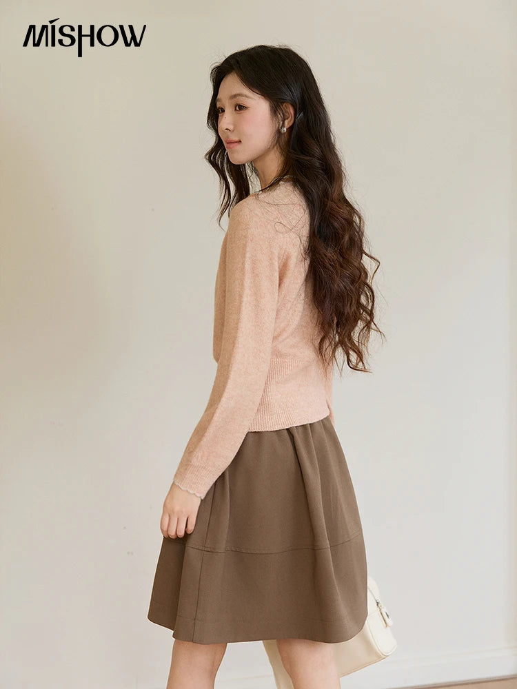 MISHOW Women's Floral Embroidery Knitted Cardigan 2026 Spring V-Neck Casual Short Tops Elegant Slim Knitted Sweater MXF11Z2917