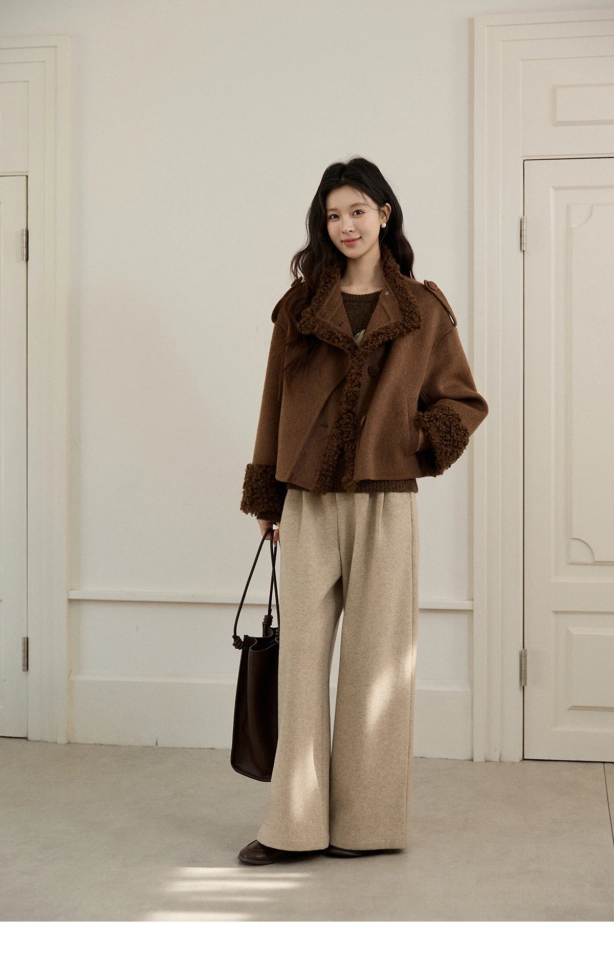 MISHOW Women's Brown Knitted Sweater 2025 Autumn Winter Cat Pattern Jacquard Crew Neck Sweaters Loose Pullover Tops MXE94Z2991