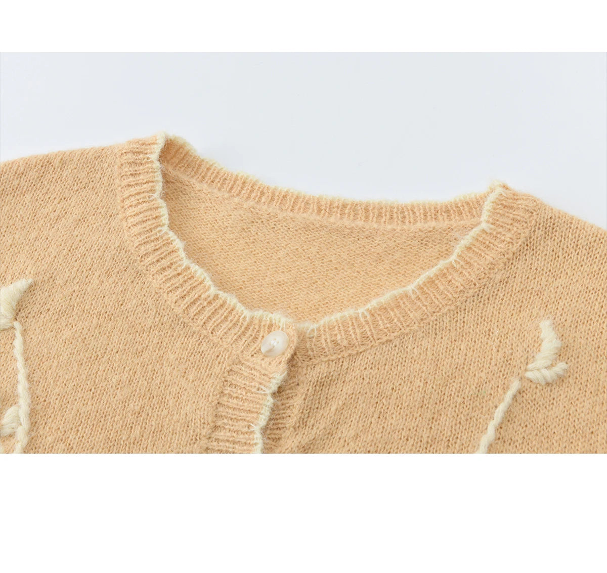 MISHOW Women's Camel Knitted Cardigan 2026 Spring Floral Embroidery Crew Neck Tops Button Warm Loose Cropped Sweater MXF11Z2896