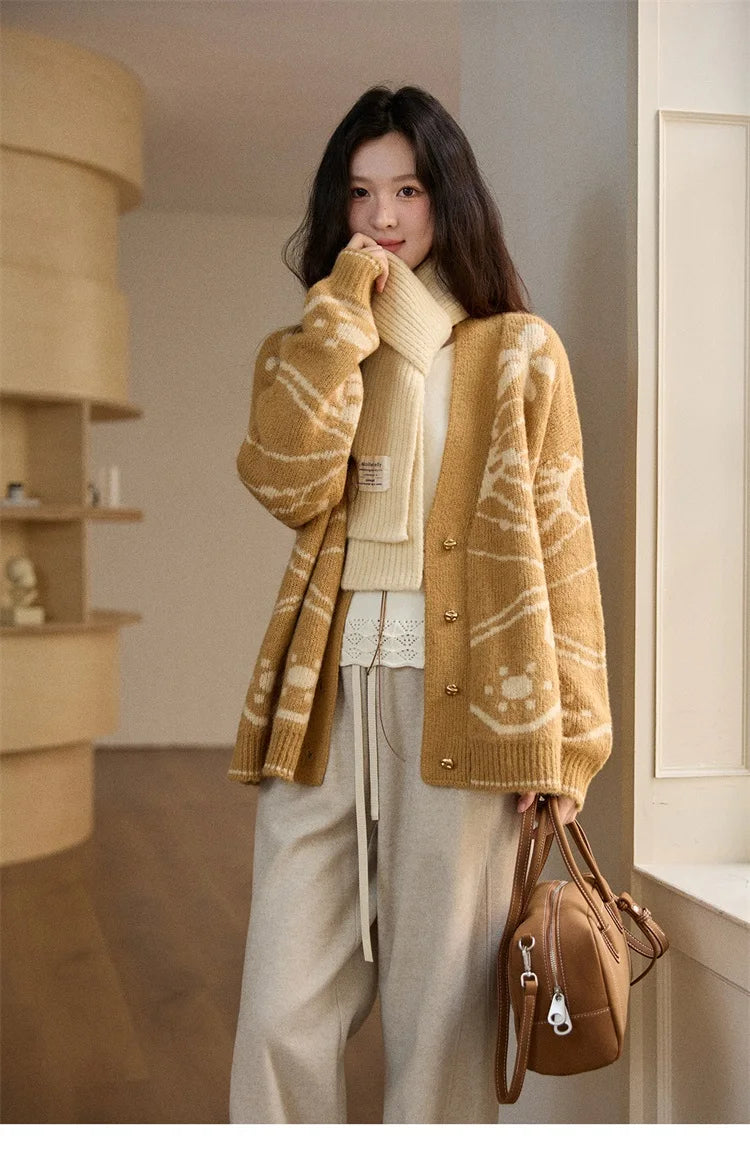 Mishow Yellow Jacquard Plant Pattern Cardigan MXE48Z2522